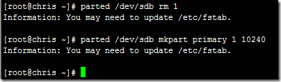 parted /dev/sdb mkpart primary 1 10240