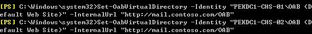 计算机生成了可选文字:&#10;-CHS-01 &#10;efault &#10;efault &#10;NWindows irtuaIDirectory Identity "PEKDCI &#10;Web Site)" InternalUrI "http://mail.contoso.com/ORB" &#10;NWindows irtuaIDirectory Identity "PEKDCI &#10;Web Site)" InternalUrI "http://mail.contoso.com/ORB" &#10;(D &#10;(D