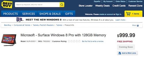 微软Surface Pro现百思买 起售899美元 