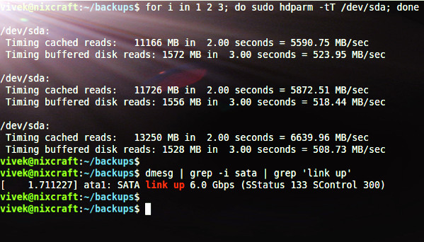 Linux Check IDE SATA SSD Hard Disk Transfer Speed