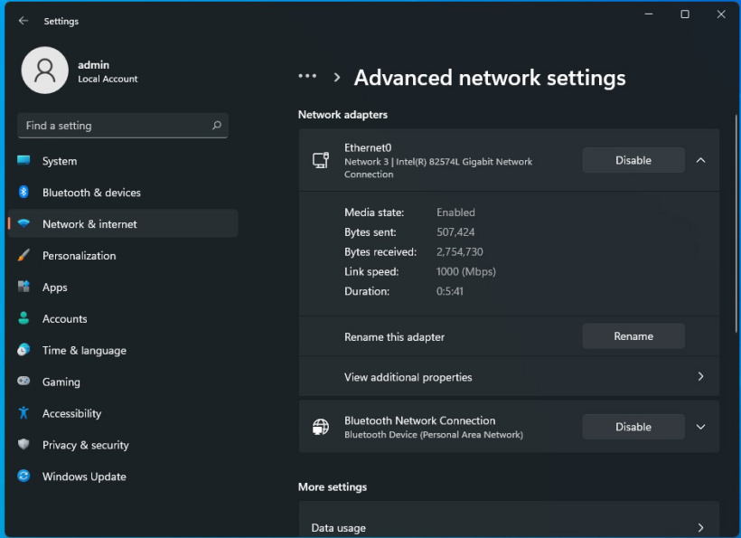 Windows advanced network settings