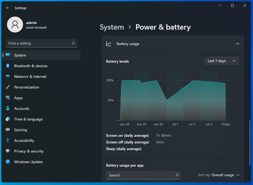 Power and battery settings