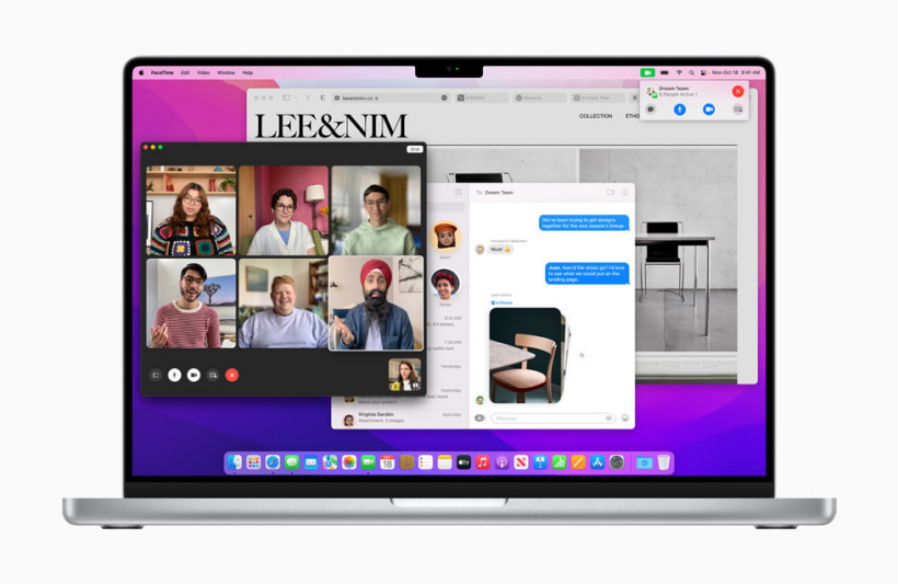 一台 MacBook Pro 上正在展示 macOS Monterey 的新功能。