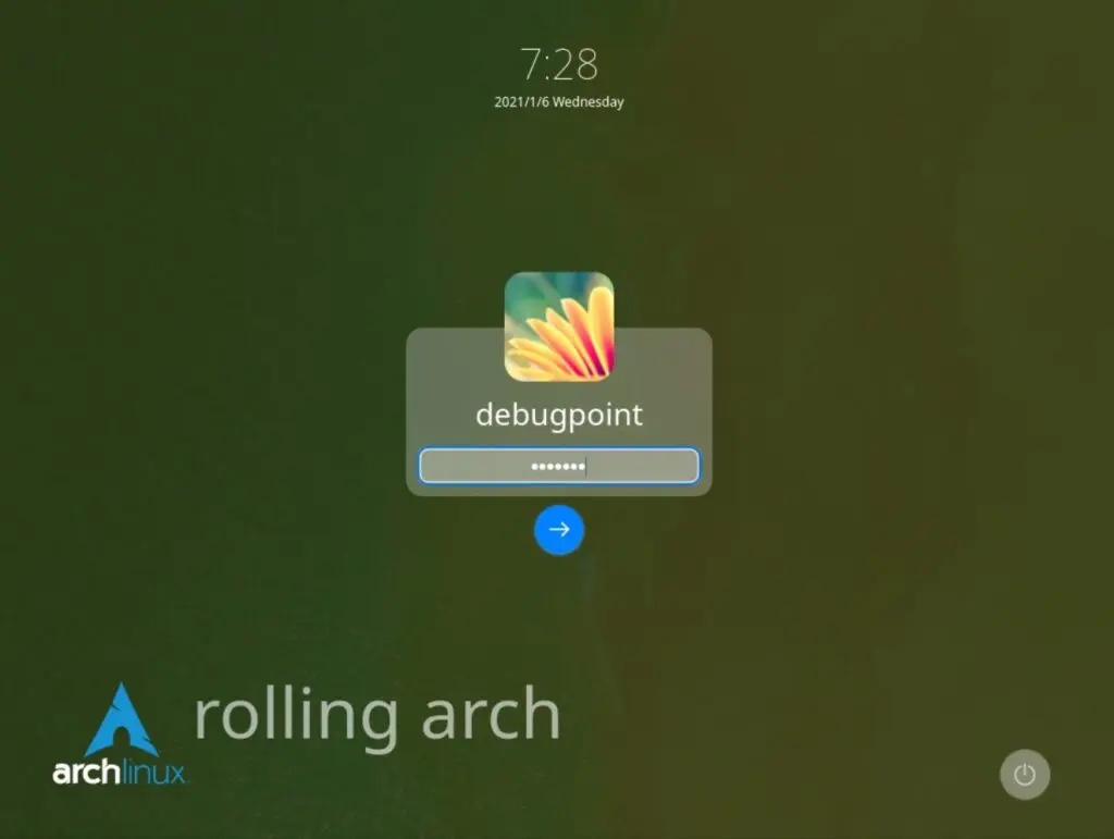 Arch Linux 中的深度 20.1 登录屏幕