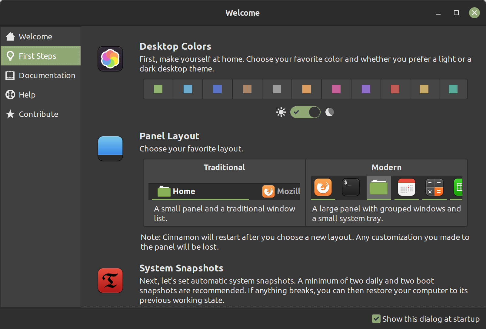Linux Mint 欢迎屏幕