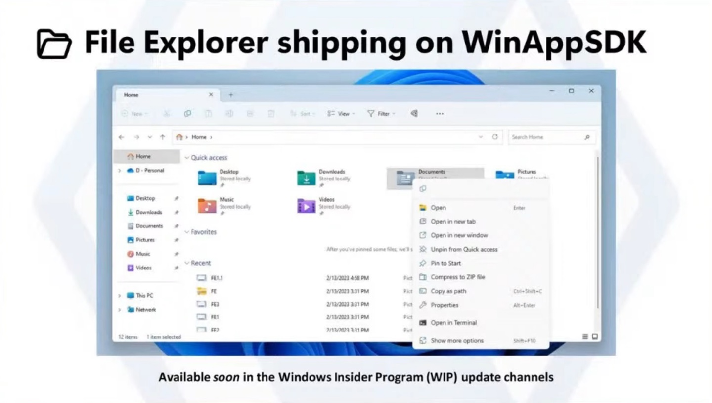 File Explorer WinAppSDK update