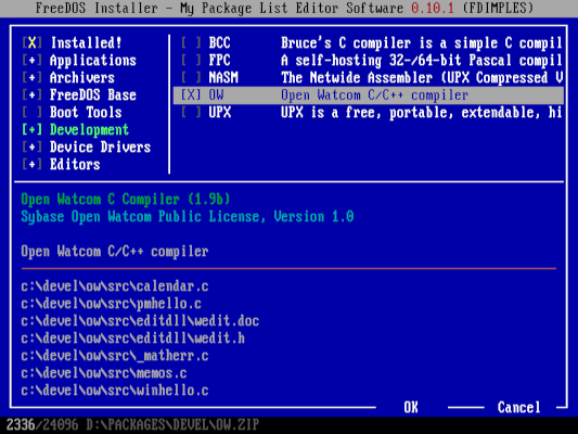 在 FreeDOS 1.3 RC4 上安装 OpenWatcom