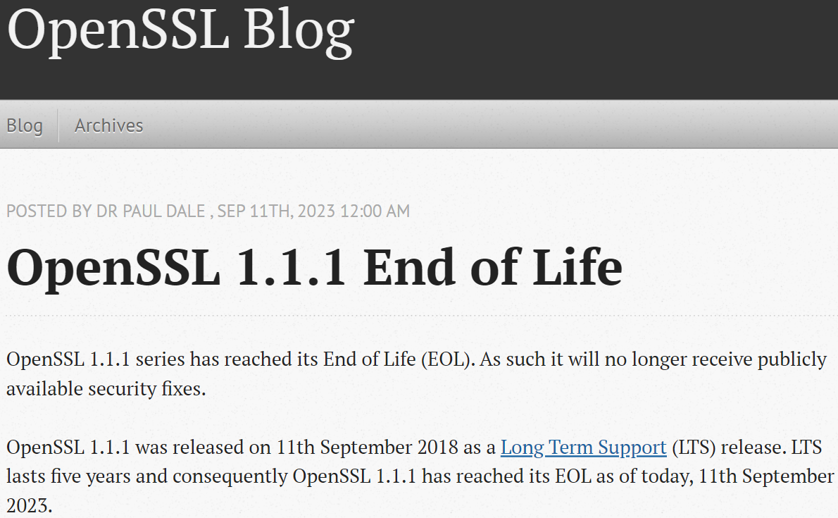 聊聊 OpenSSL 1.1.1 生命周期结束