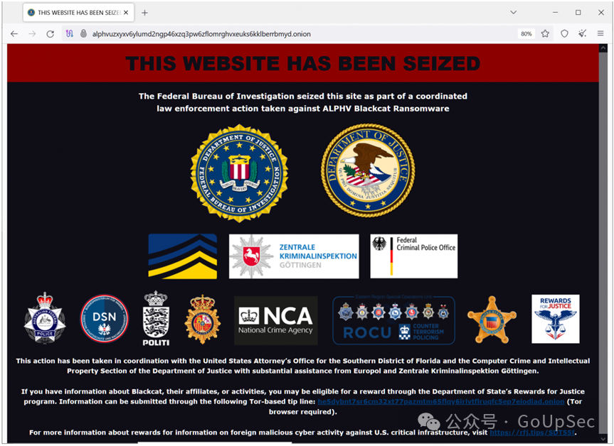 黑猫勒索软件数据泄漏站点上的假FBI通知