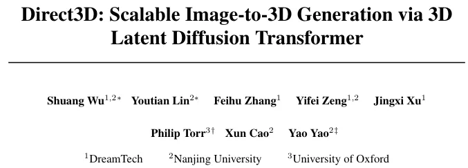 DreamTech联合南大和牛津发布最强3D内容生成大模型——Direct3D-AI.x社区